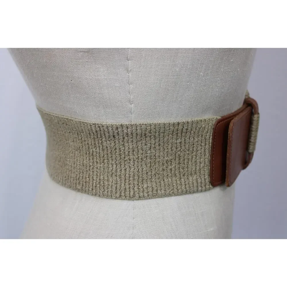Vintage 90s First Issue USA Wide Stretch Belt Size M Brown Raffia Buckle Boho